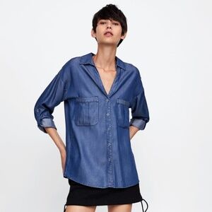 ZARA // tencel lyocell flowy snap button shirt